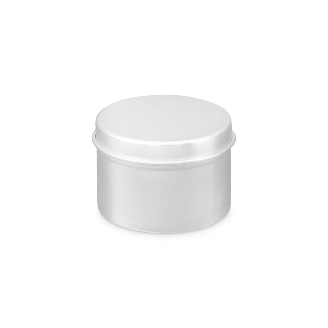Aluminium tin packaging in silver. T9232